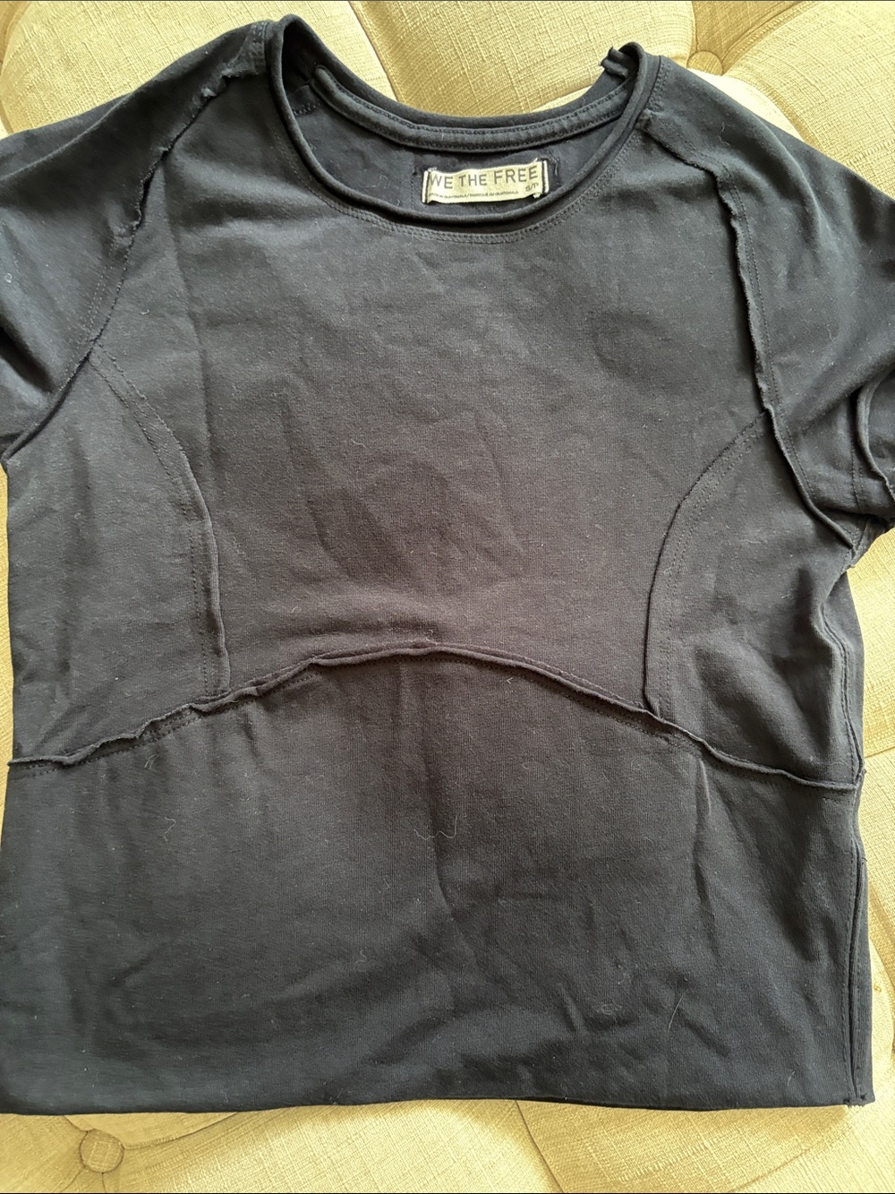 We The Free Black Short Sleeve Crewneck Tee with Paneled Seams